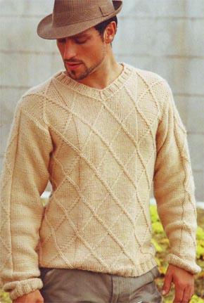Вязание для мужчин. Пуловер с ромбами. 