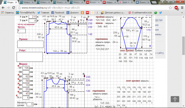 Мнемосина расчет выкройки вязания