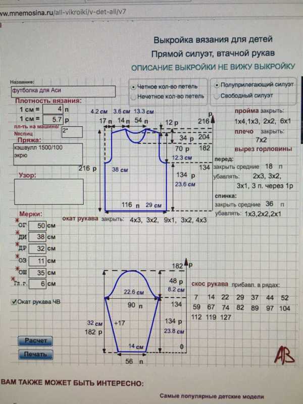 Мнемосина расчет выкройки вязания