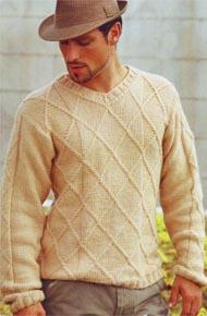 Мужской свитер спицами с косами и аранами 